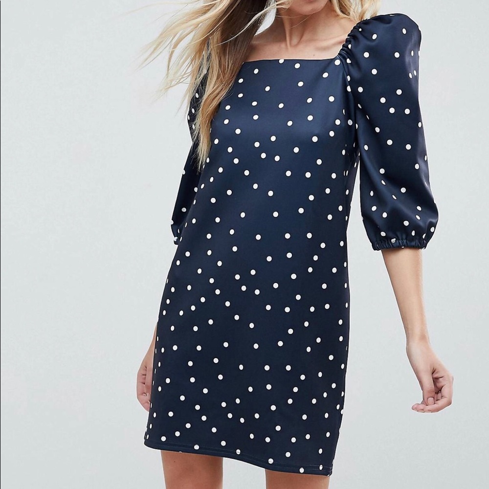 ASOS Square Neck Puff Sleeve Polka Dot Dress